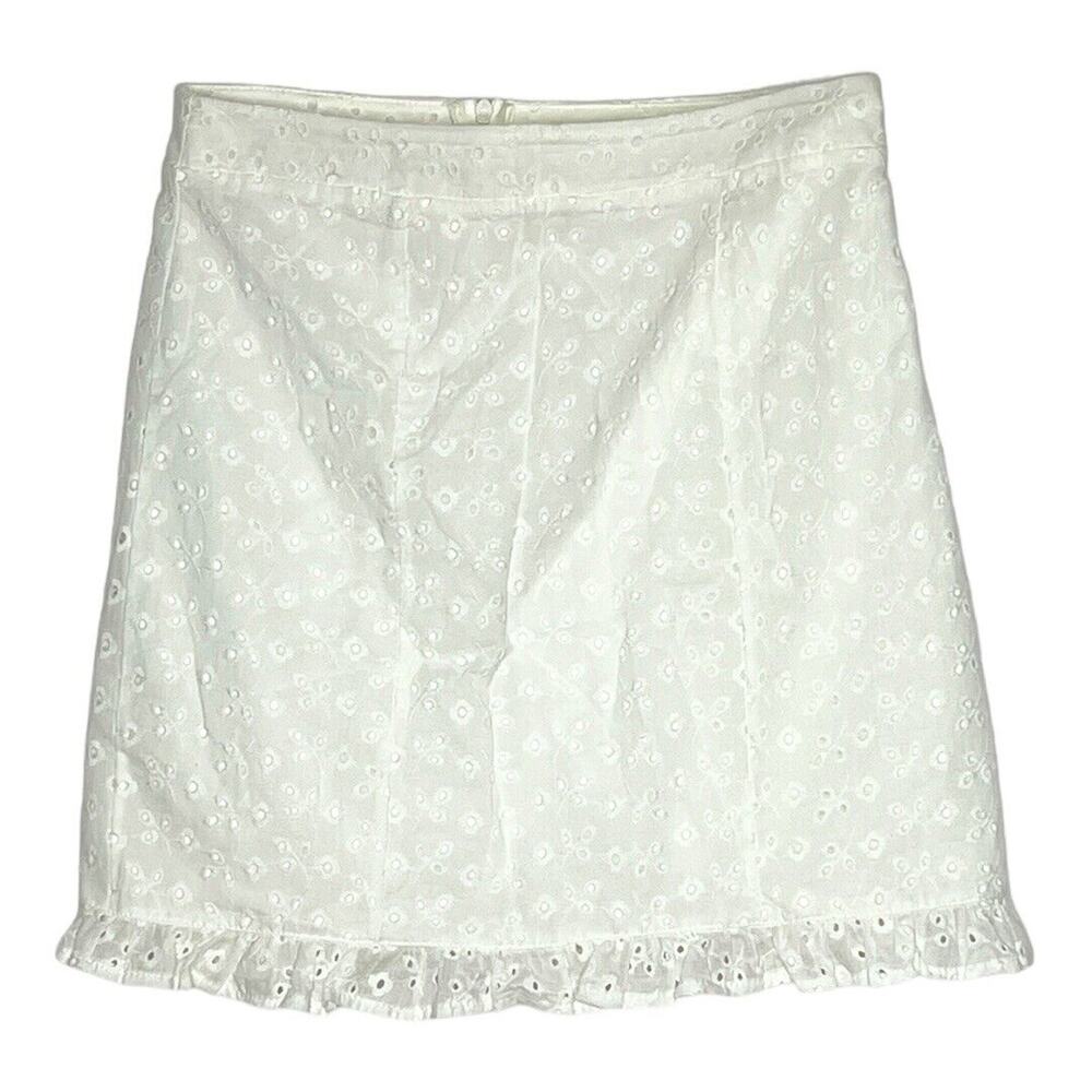 Mi ami Skirt Womens Small White Eyelet Lace Mini Ruffle‎ Feminine Romantic Fairy